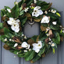 Handmade Magnolia Wreath, White Blooms and Green Leaves, Front Door Decor