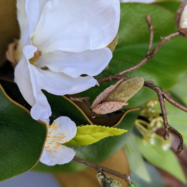 Handmade Magnolia Wreath, White Blooms and Green Leaves, Front Door Decor