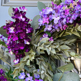 Lilac Spring Wreath with draping Eucalyptus and Ruscus on a Whitewashed Grapevine, Handmade Floral Decor, Mothers Day Gift, Housewarming