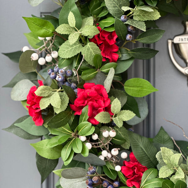 Patriotic Summer Wreath, Red White Blue Front Door Decor