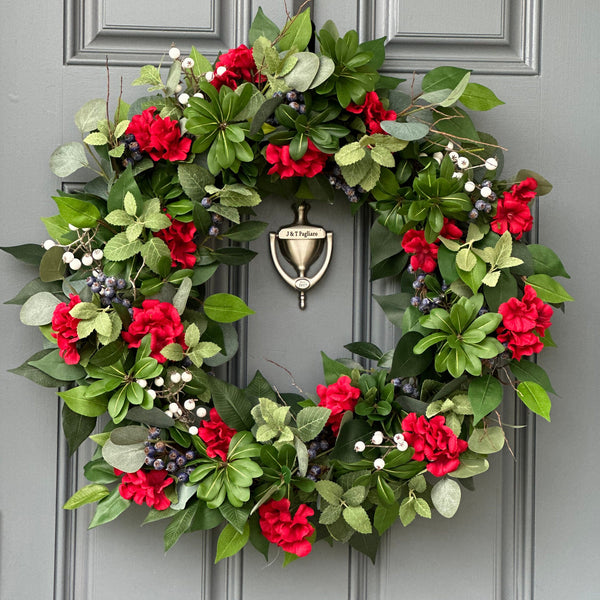 Patriotic Summer Wreath, Red White Blue Front Door Decor