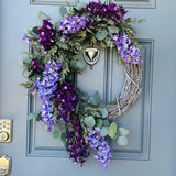 Lilac Spring Wreath with draping Eucalyptus and Ruscus on a Whitewashed Grapevine, Handmade Floral Decor, Mothers Day Gift, Housewarming