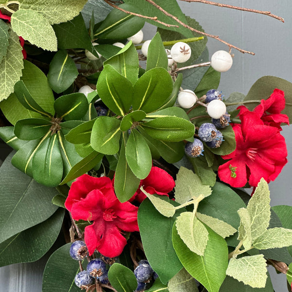 Patriotic Summer Wreath, Red White Blue Front Door Decor