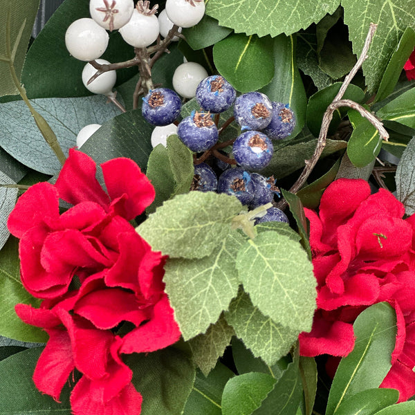 Patriotic Summer Wreath, Red White Blue Front Door Decor