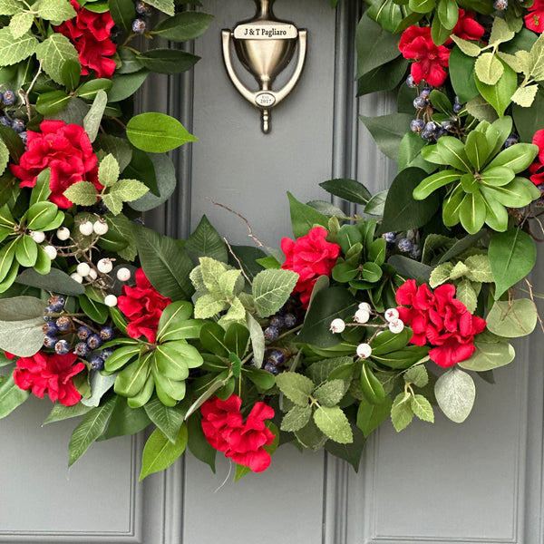 Patriotic Summer Wreath, Red White Blue Front Door Decor