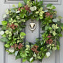 Handcrafted Faux Greenery Wreath with Pink Sedum Accents and branches - Perfect for Front Door, Multiple Seasons, comes in Three Sizes