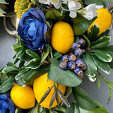 Lemon and Blueberry Wreath, Spring Front Door Decor, Cottagecore