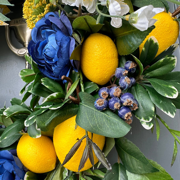 Lemon and Blueberry Wreath, Spring Front Door Decor, Cottagecore