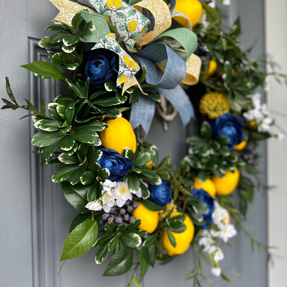 Lemon and Blueberry Wreath, Spring Front Door Decor, Cottagecore