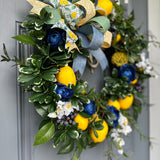 Lemon and Blueberry Wreath, Spring Front Door Decor, Cottagecore
