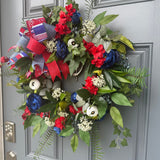 Fourth of July Wreath | Patriotic Red White Blue Front Door Decor | Rustic Americana Summer Wreath