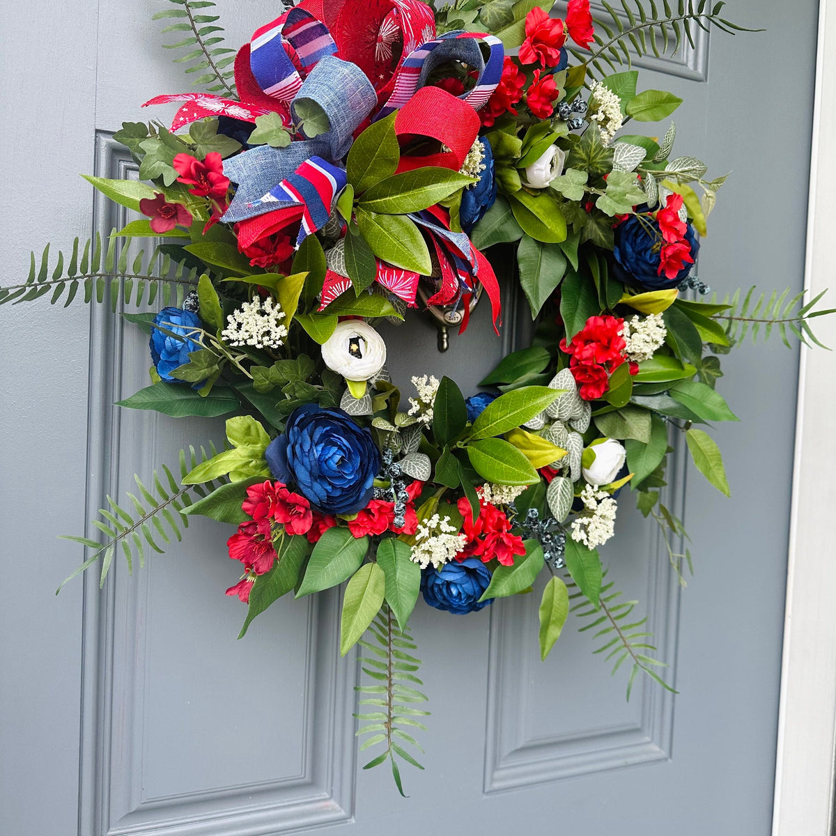 Fourth of July Wreath | Patriotic Red White Blue Front Door Decor | Rustic Americana Summer Wreath
