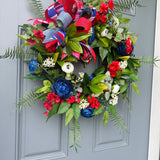 Fourth of July Wreath | Patriotic Red White Blue Front Door Decor | Rustic Americana Summer Wreath