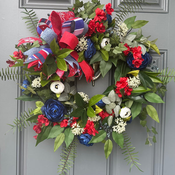Fourth of July Wreath | Patriotic Red White Blue Front Door Decor | Rustic Americana Summer Wreath