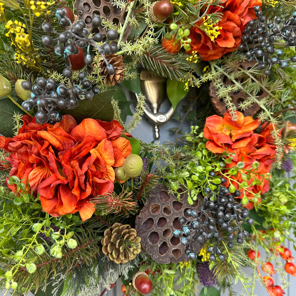 Rustic Fall Hydrangea Wreath, Thanksgiving Front Door Decor