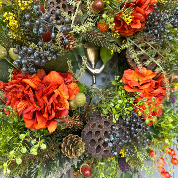 Rustic Fall Hydrangea Wreath, Thanksgiving Front Door Decor
