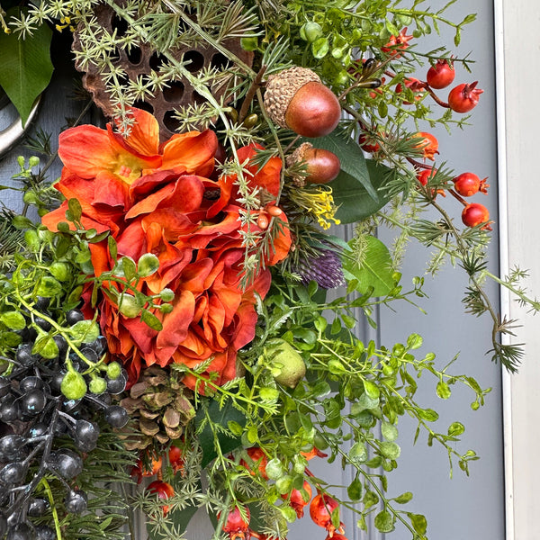 Rustic Fall Hydrangea Wreath, Thanksgiving Front Door Decor
