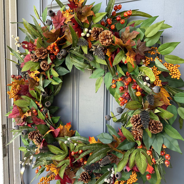 Fall Handmade Eucalyptus Wreath, Autumn Front Door Decor