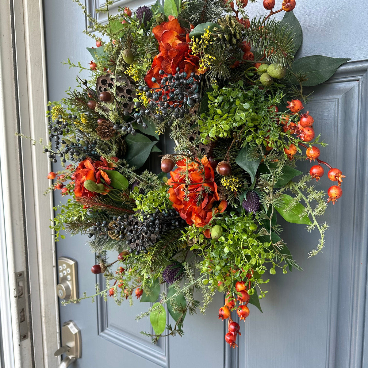 Rustic Fall Hydrangea Wreath, Thanksgiving Front Door Decor