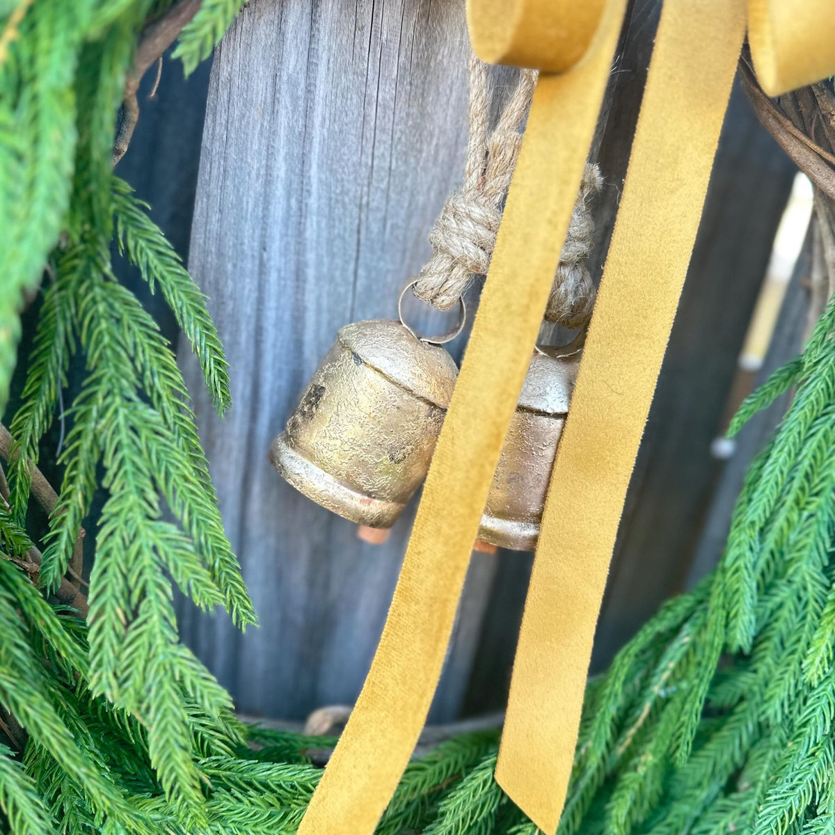 Norfolk pine front door wreath with brass bells, winter wreath, Christmas door wreath, gift for home decor lovers, perfect for winter season