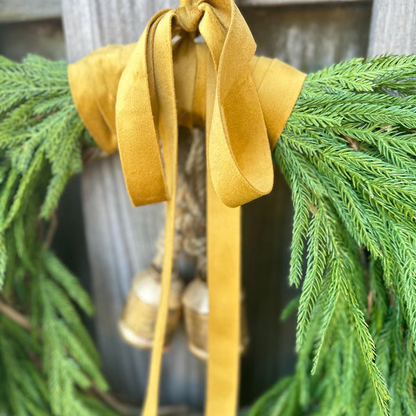 Norfolk pine front door wreath with brass bells, winter wreath, Christmas door wreath, gift for home decor lovers, perfect for winter season