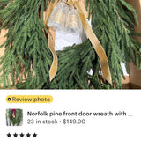 Norfolk pine front door wreath with brass bells, winter wreath, Christmas door wreath, gift for home decor lovers, perfect for winter season