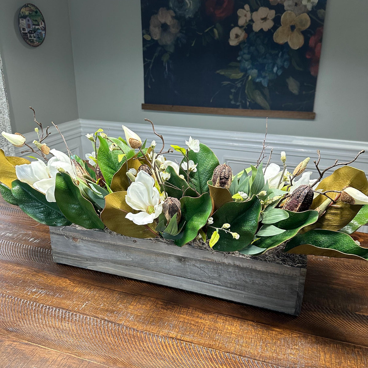 Personalized Magnolia Wreath | Handmade Magnolia Wreath | White Blooms and Green Leaves | Front Door Decor