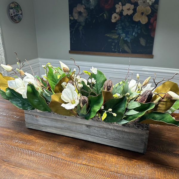 Personalized Magnolia Wreath | Handmade Magnolia Wreath | White Blooms and Green Leaves | Front Door Decor