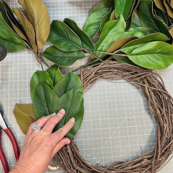 Magnolia Front Door Wreath, Year-Round Farmhouse Decor