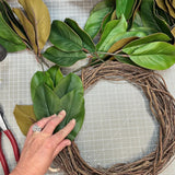 Personalized Magnolia Wreath | Handmade Magnolia Wreath | White Blooms and Green Leaves | Front Door Decor