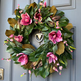 Handmade Magnolia Wreath, White Blooms and Green Leaves, Front Door Decor