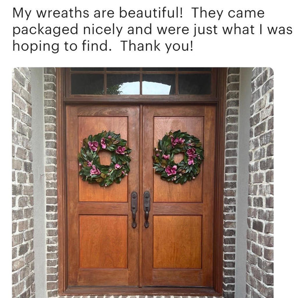 Magnolia Front Door Wreath, Pink Blooms, Handmade Southern Decor