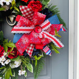 Patriotic Grapevine Wreath, Red White Blue Floral, 4th of July Decor