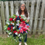 Patriotic Grapevine Wreath, Red White Blue Floral, 4th of July Decor