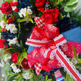 Patriotic Grapevine Wreath, Red White Blue Floral, 4th of July Decor