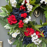 Patriotic Floral Wreath, Red White Blue, Summer Door Decor