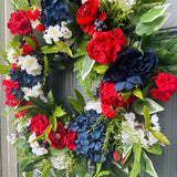 Patriotic Floral Wreath, Red White Blue, Summer Door Decor