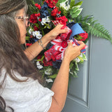 Patriotic Grapevine Wreath, Red White Blue Floral, 4th of July Decor