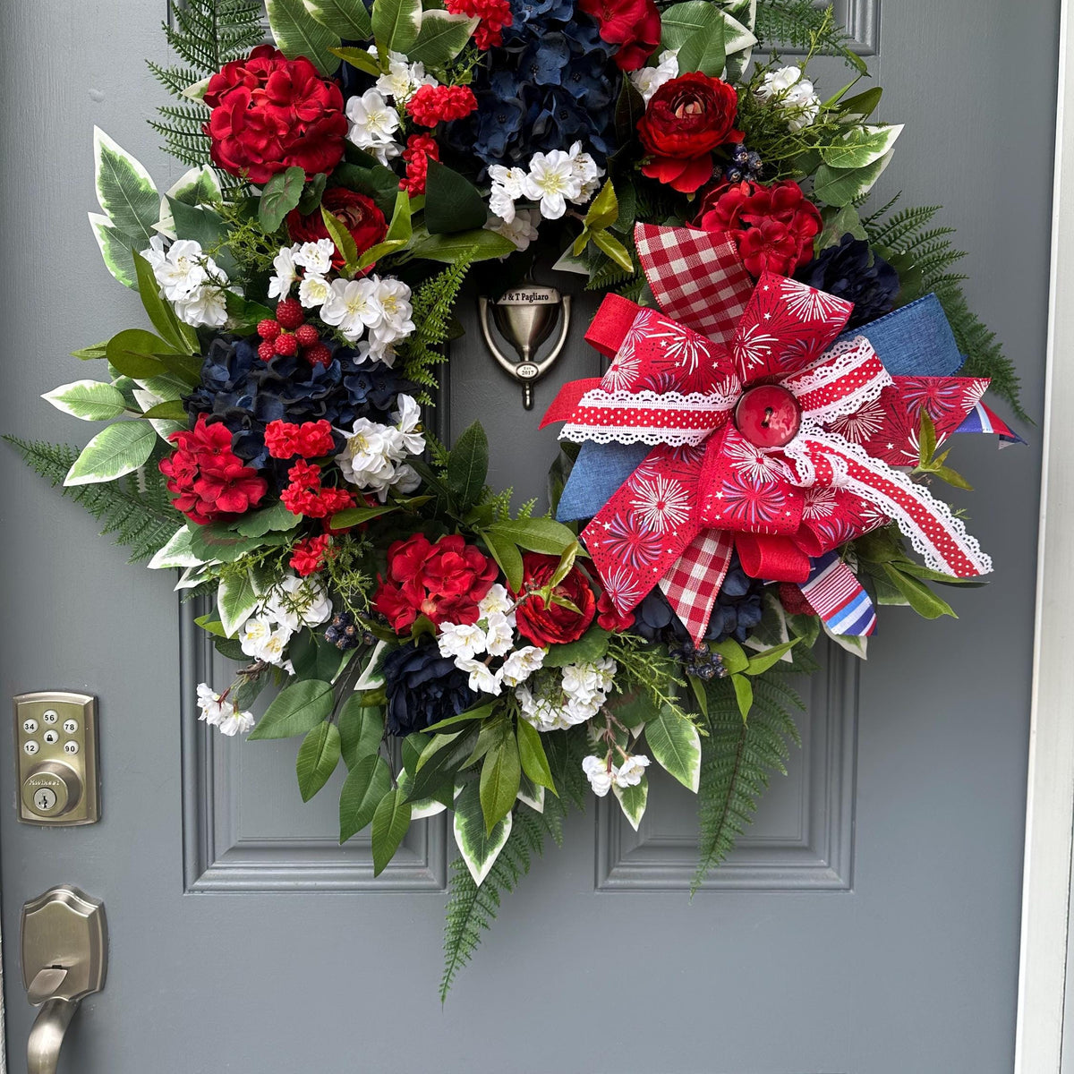 Patriotic Grapevine Wreath, Red White Blue Floral, 4th of July Decor