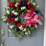 Patriotic Grapevine Wreath, Red White Blue Floral, 4th of July Decor
