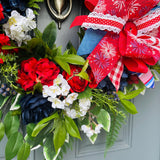 Patriotic Grapevine Wreath, Red White Blue Floral, 4th of July Decor
