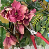 Magnolia Front Door Wreath, Pink Blooms, Handmade Southern Decor