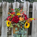 Wreath fall basket filled with autumn flowers, XL 24”x20”x9, Perfect for entry way hook, Thanksgiving decor, Housewarming and hostess gifts!