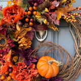 Fall Front Door Wreath, Pinecones, Pumpkins, Sunflowers, Harvest Decor