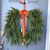 Fall greenery norfolk pine front door wreath with brass bells