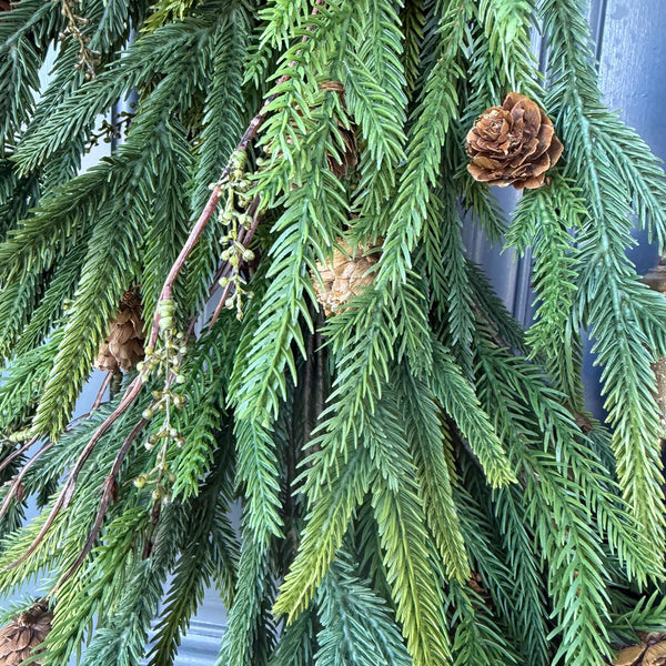 Norfolk Pine Winter Wreath, Farmhouse Front Door Decor, Hanukkah Design