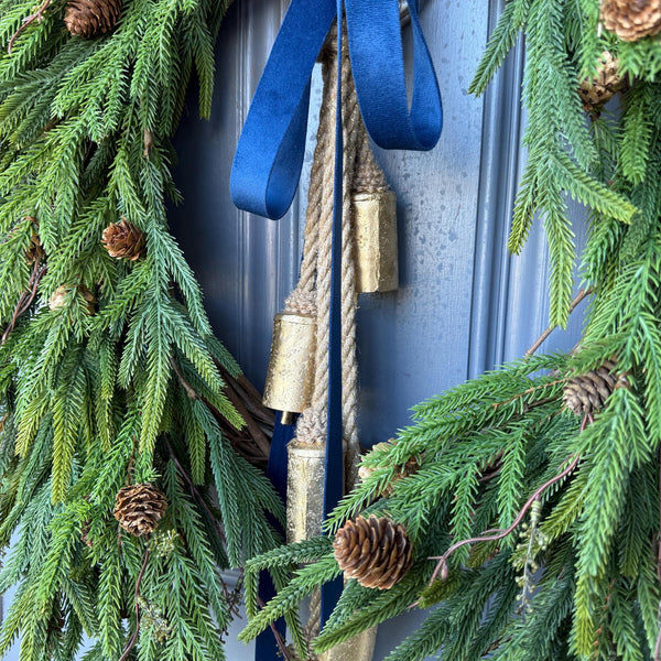 Norfolk Pine Winter Wreath, Farmhouse Front Door Decor, Hanukkah Design
