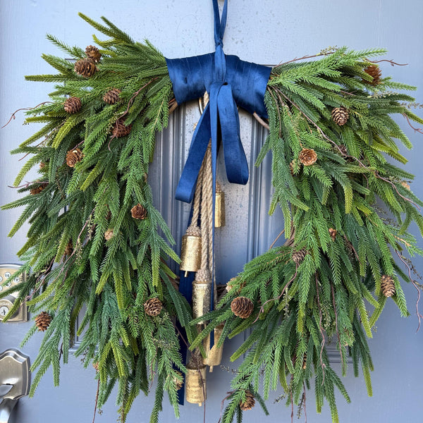 Norfolk Pine Winter Wreath, Farmhouse Front Door Decor, Hanukkah Design