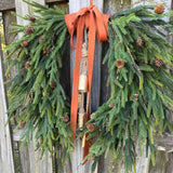 Fall greenery norfolk pine front door wreath with brass bells
