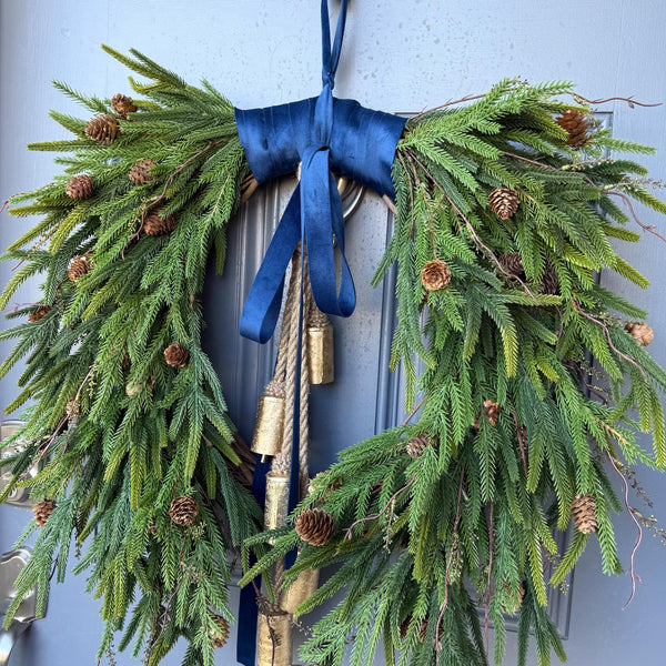 Norfolk Pine Winter Wreath, Farmhouse Front Door Decor, Hanukkah Design